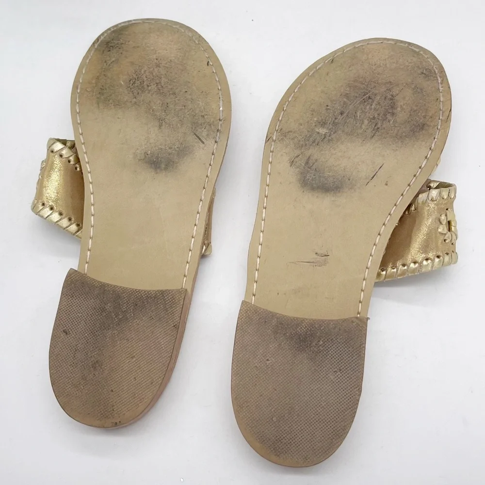 JACK ROGERS Jacks Flat Gold Leather Whipstitch Thong Sandals - Picture 11 of 11